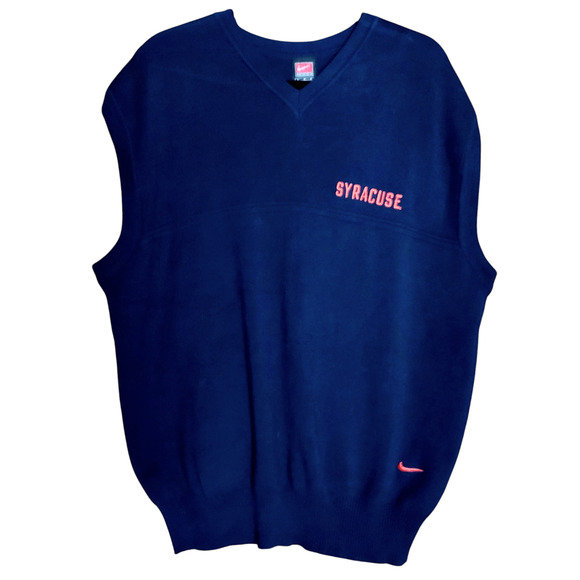 Vintage Nike Syracuse University Men's Navy Blue Sweater Vest 100% Cotton Y2K LG - Picture 1 of 9